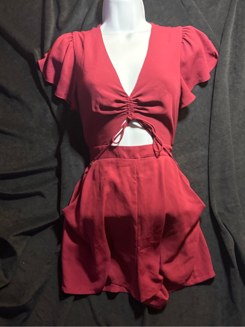 Homecoming Raspberry-Red V-Neck Tie-Front Romper